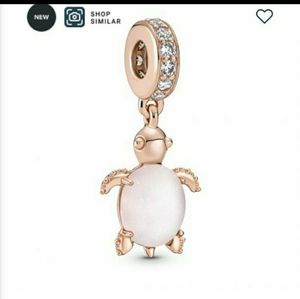Rose gold Murano Glass Pink Sea Turtle Dangle Charm, Rose Gold-Plated
